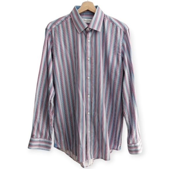 Robert Graham Men's 100% Cotton Striped Dress Shirt Purple, Pink, Blue 41 or 16 - Picture 16 of 16
